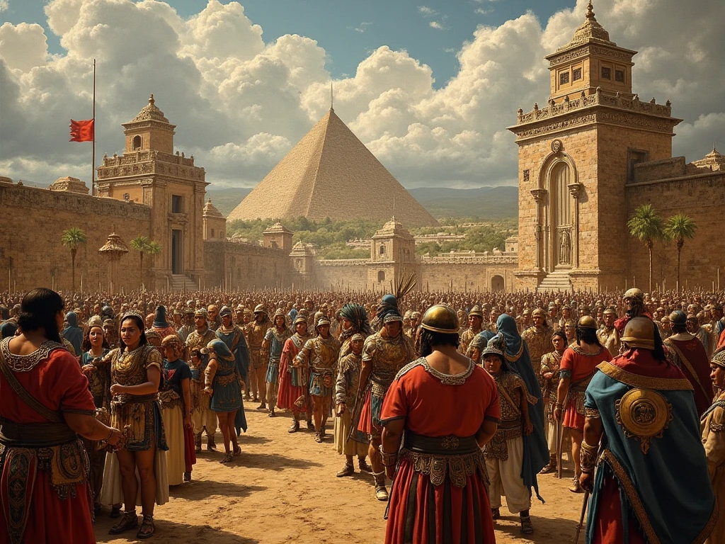 a representation of the arrival of the Spanish in Mexico-Tenochtlan