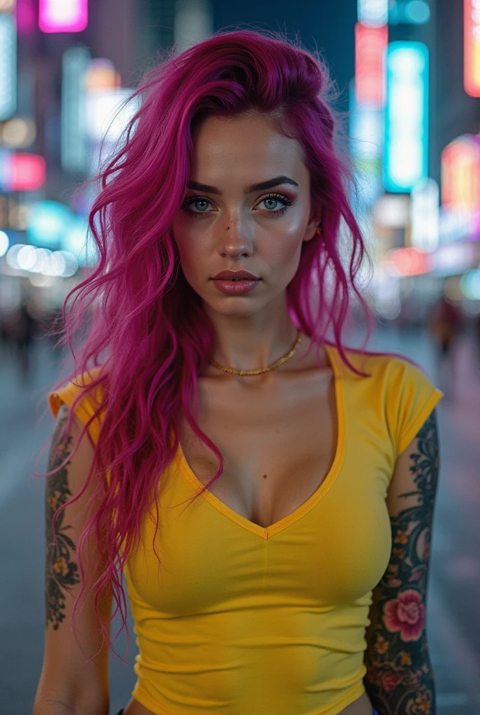 celebrity photo, CRU, beautfull woman, ((portraite)), ((detailded face, rainbow colored hair:1.2)), ((detailded facial feature, detailded skin, clean skin, parted lips), (perfectly proportioned body, medium breasts, neckleace), (wearing business attire, open opaque shirt, showing breasts, sexy skirt: 1.5)), (high detailded office building: 1.3), (photo realist, best qualityer, detailded), (8 k wallpaper), (cinematic lighting, dramatic lighting) (sharp focus, intrikate)