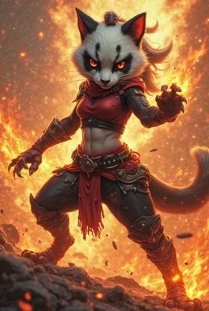 fox tail, white fur, white tail, anthro fox, furry female, white fox, (white fur), glowing red eyes, no pupils, crazy eyes, angry, dark night, dark wood, ruins, horror core, standing, looking at viewer, full body, (1 tail), crazy, angry, bloodthisty, demon, evil, (seductive), (charming), (abdomen), large breasts, muscular, massice biceps, wide waist, Broad shoulders, Strong thighs, solo, horror core, dark, female, tojo the thief, kenket, chunie, darkgem, anthro, ((detailed face)), (white fur), ((broken clothes)), dancer clothes, detailed realistic painting, night, (ultra detailed), detailed background, digitigrade, The very detailed, depth of field, unreal engine, (masterpiece), anatomically correct, expressive, epic setting,