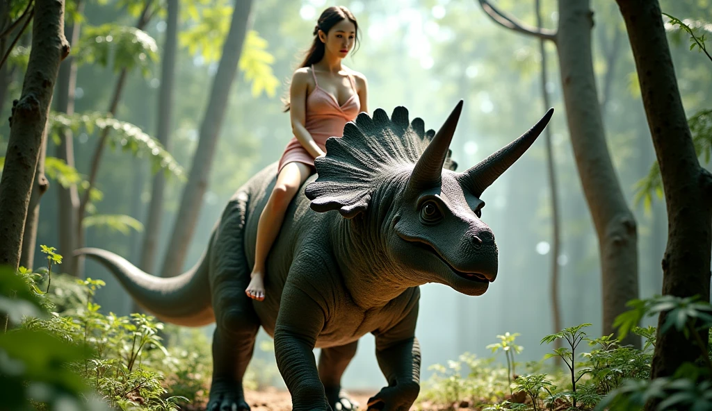 A beautiful girl, sitting next to a giant cobra, under a sky full of stars and moon, eyes looking forward, hair with flowers, skin as white as peeled chicken eggs, long black hair in braids, breasts big charm. Wearing seductive lace underwear, posing freely, standing next to the giant snake's head in the middle of a flower field