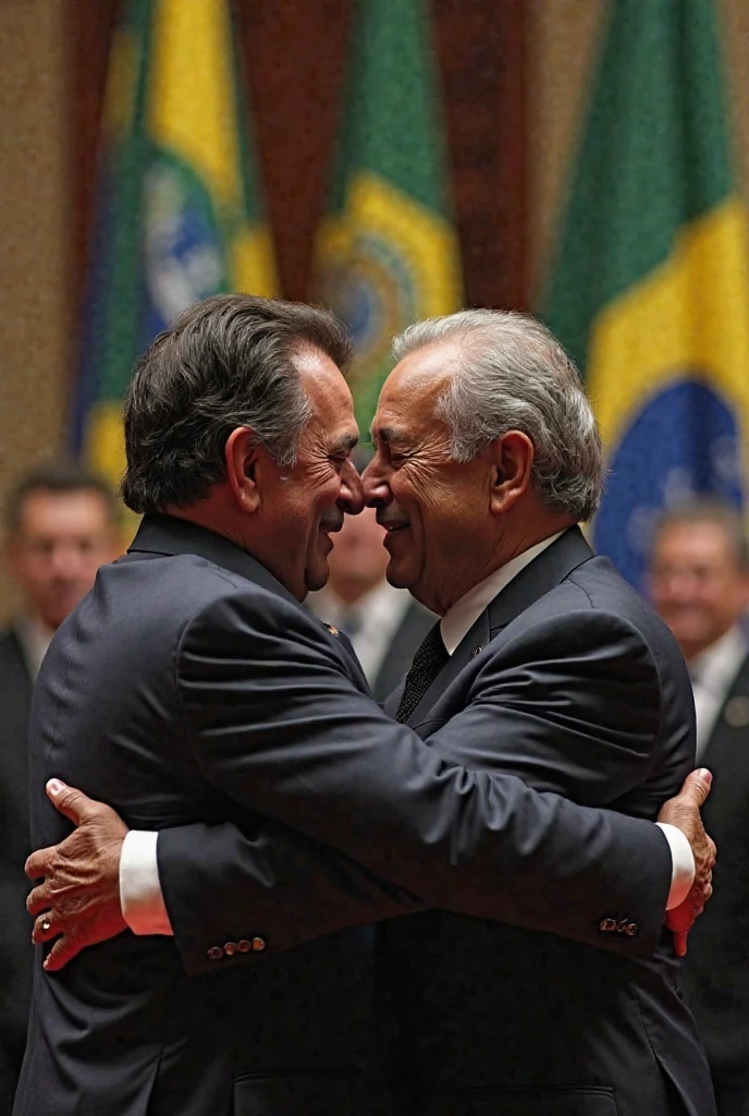 Jair Bolsonaro kissing President Lula. 