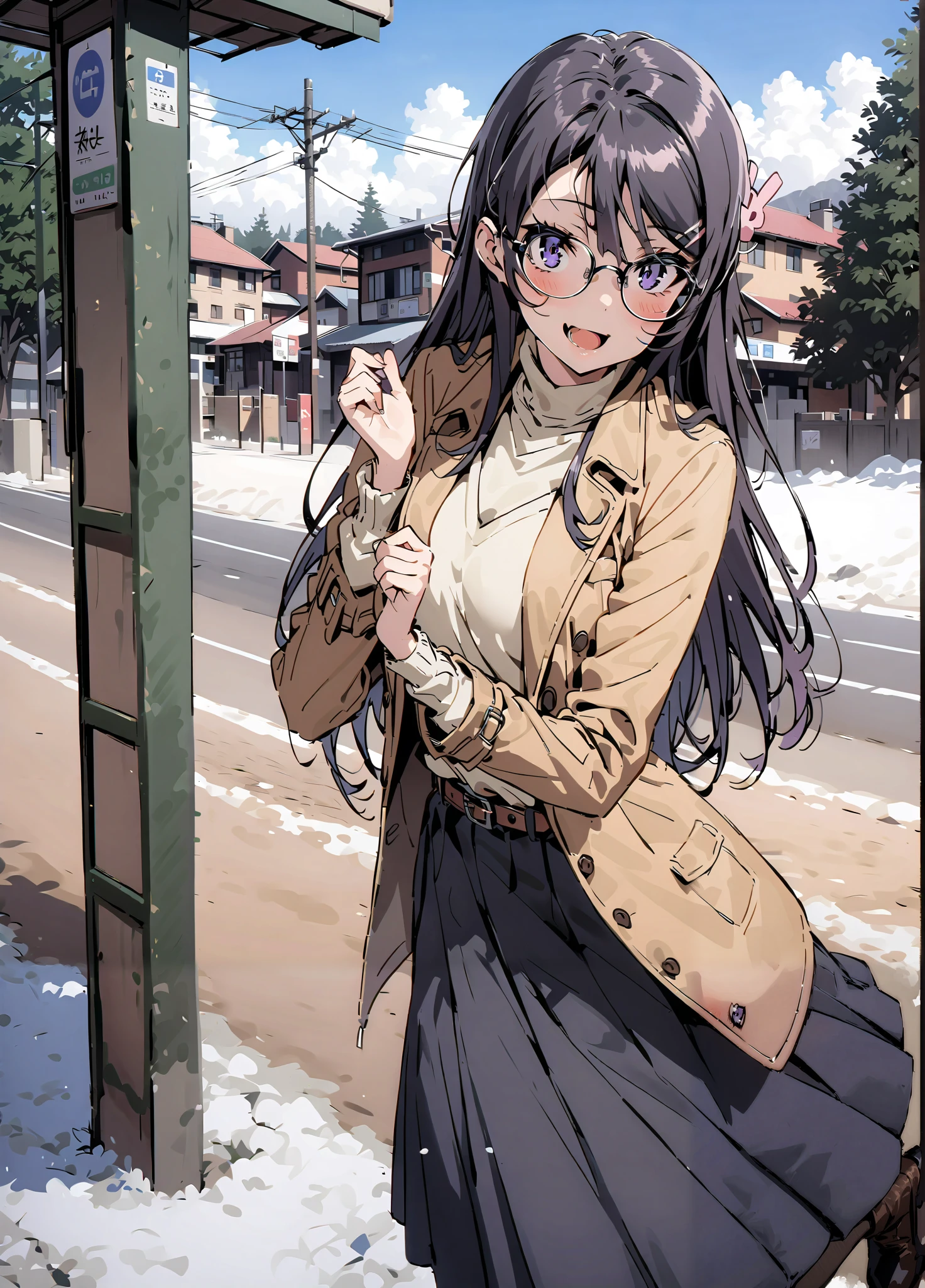 purple eyes,Glasses,blush,smile,open your mouth,