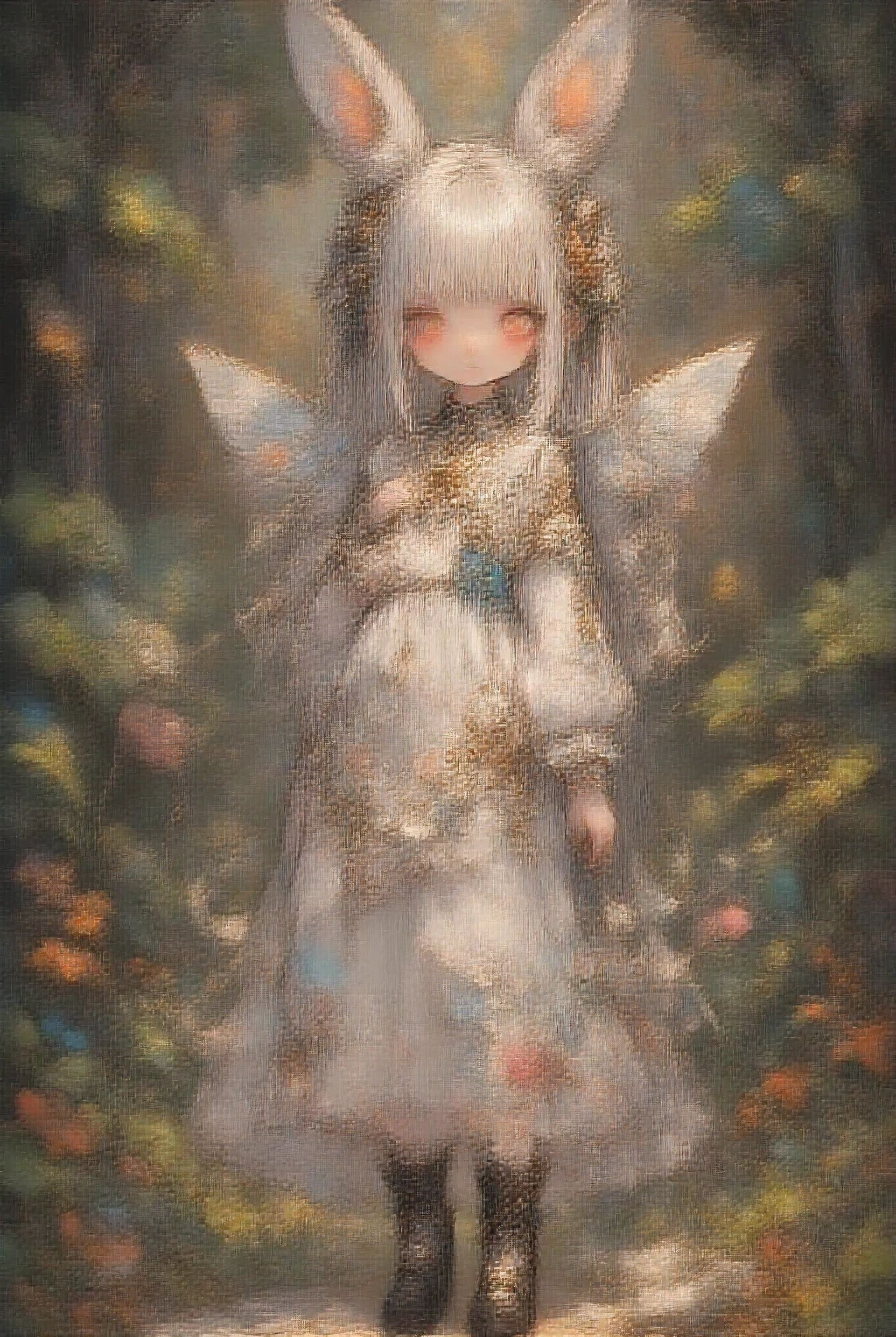 girl, Semi-elf , brown-eyed, long brown hair, butterfly wings, white skin, Medieval clothing and a sorceress's staff. is in a forest. 8K quality