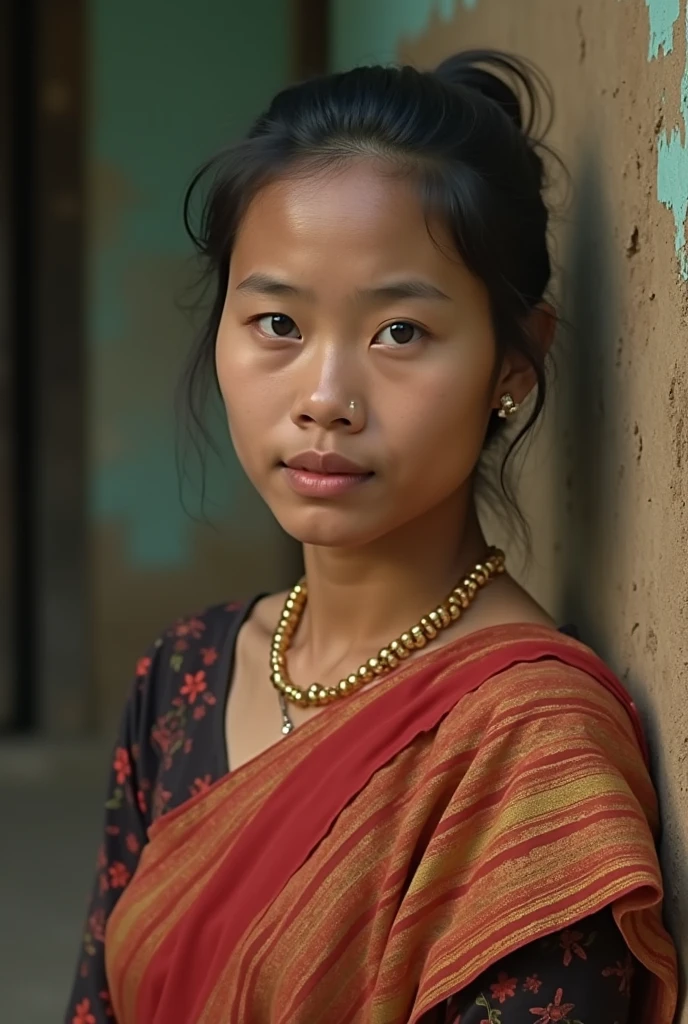 Nepali girl realistic image with Nepal's background 
