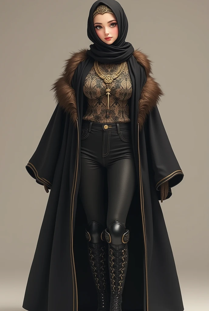 ((best quality)), ((masterpiece)), (detailed), 1girl, mixed race girl, African American + Caucasian girl with lighter skin, young woman, beautiful, skinny, white hair, modern western attire, dark cloak, wearing casual clothes underneath cloak, black pants, 2024 style corset top (modern look, no shirt underneath), modest