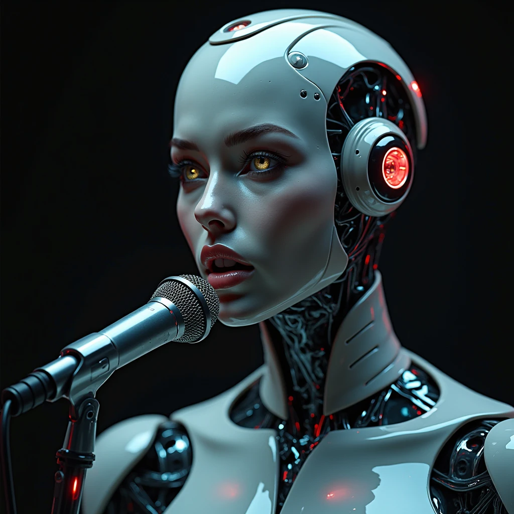 cinematic film still of <lora:Cyberpunk Style:1>
a black and white alien statue on a red background,bionic,transhuman,Dystopia,Dystopian,kakotopia,Science fiction,high tech,low life,societal collapse,Artificial,Posthuman,future,futuristic,Artificial intelligence,Cyborg,genetically-enhanced humans,sci-fi,Cyberpunk Style,1girl,solo,breasts,simple background,medium breasts,upper body,helmet,robot,red background,science fiction,cable,humanoid robot , Cyberpunk Style, shallow depth of field, vignette, highly detailed, high budget, bokeh, cinemascope, moody, epic, gorgeous, film grain, grainy