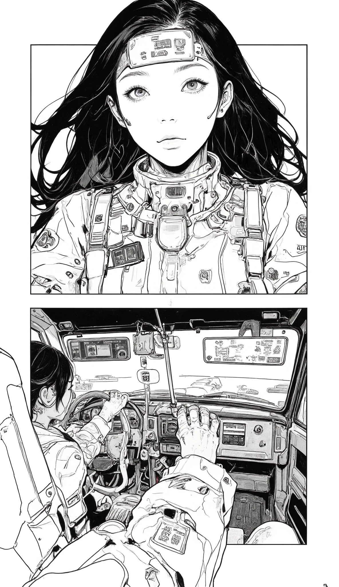 Cartoons of cars and women driving cars, Manga inspired by Taiyo Matsumoto,  trending on pixiv, 2 Panels , Initial D manga page , black and white  manga panel ,  black and white manga pages ,  manga panel s,  Award-winning manga style , black and white manga comic ,  manga panel , Automatic branching、anatomically correct in office、
