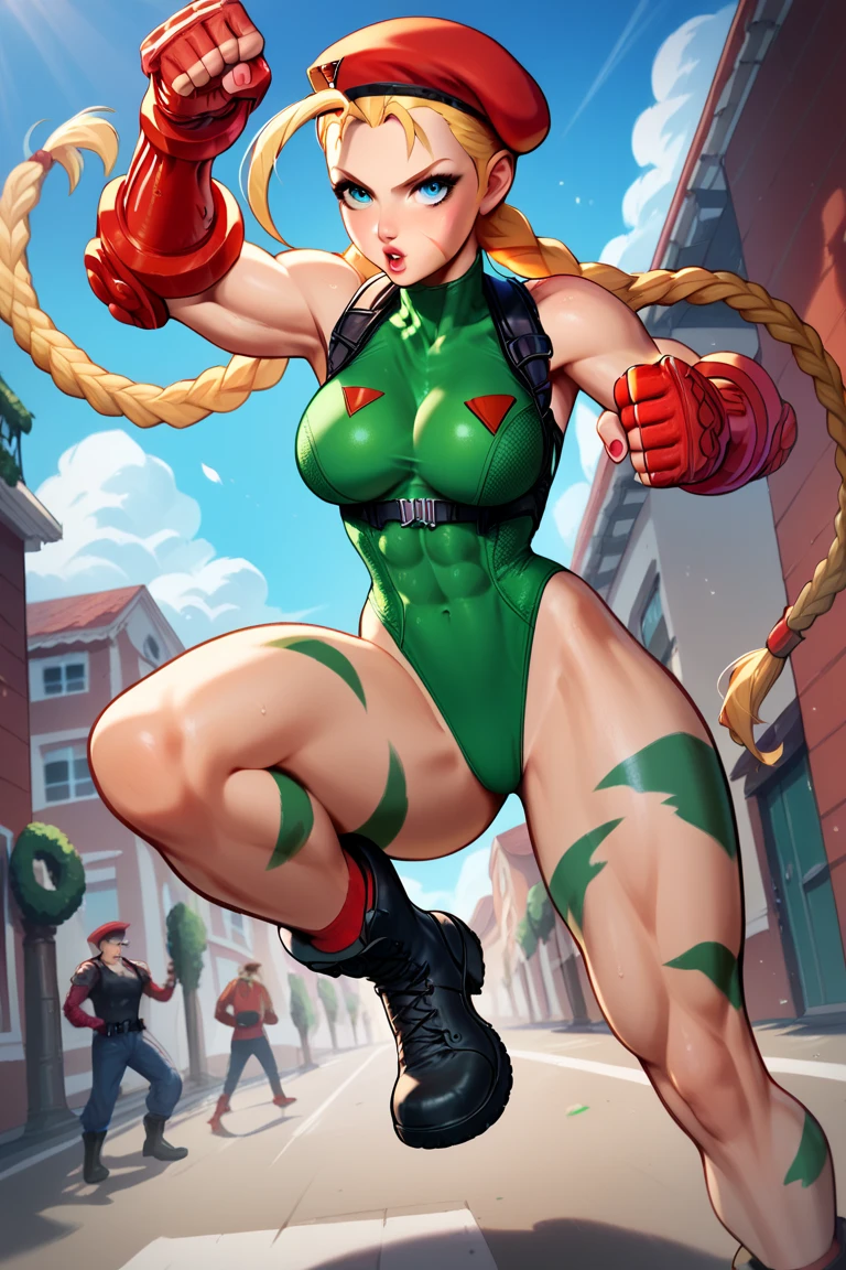 Street Fighter 6 2023, Street Fighter 6 Cammy, fight pose, sexy outfit, ripped outfit, cropped outfit, Street Fighter 6 Cammy Outfit2, big breasts