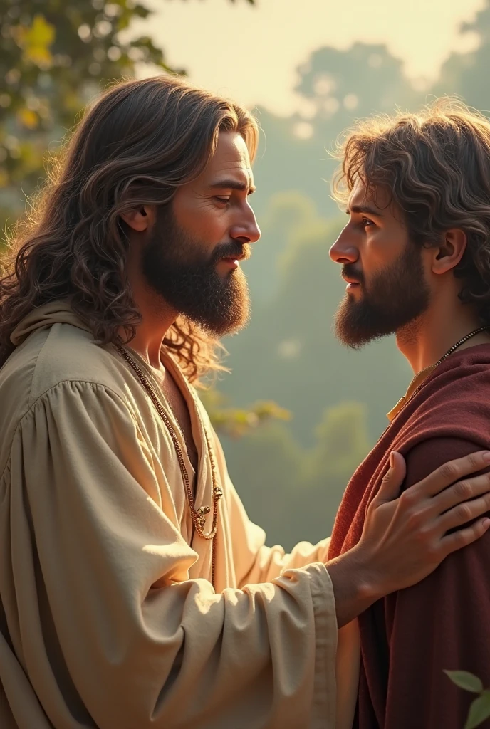 Jesus speaking to a man