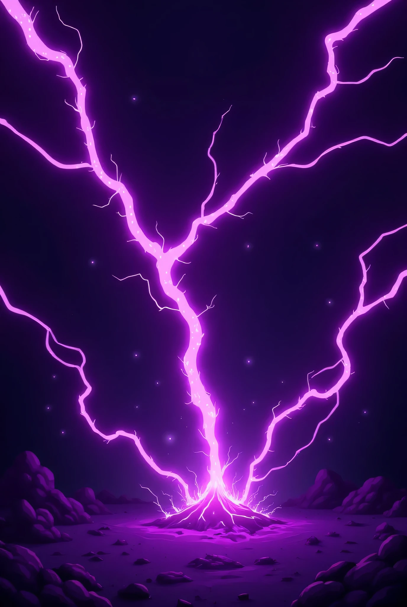Purple lightning on black cartoon background