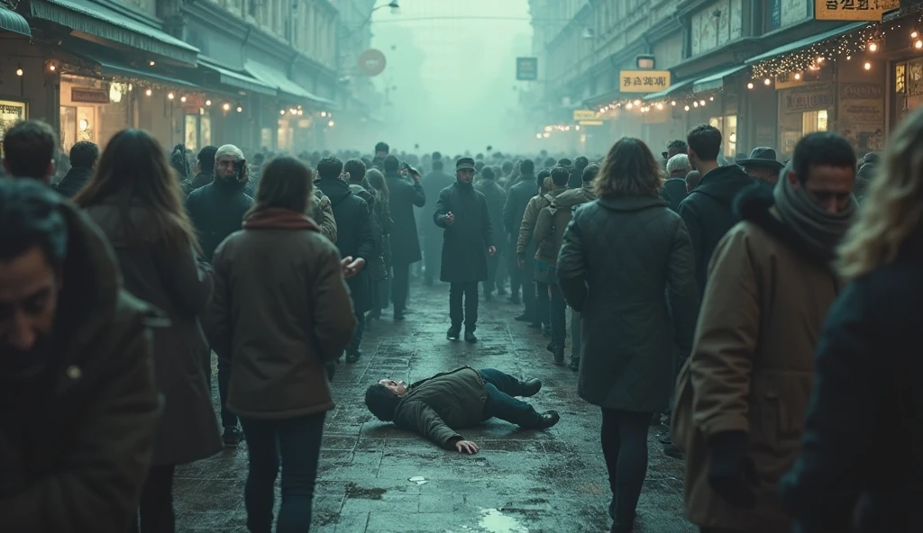 Women and children in winter boots and shoes and in winter clothes in the entire Moscow metro are trampling in a crowd on a fat man lying on the floor. The man is 185 cm tall and dirty marks remain on him.. The guy lying on the floor must be fat, and his torso must be naked. And people should be right on it..