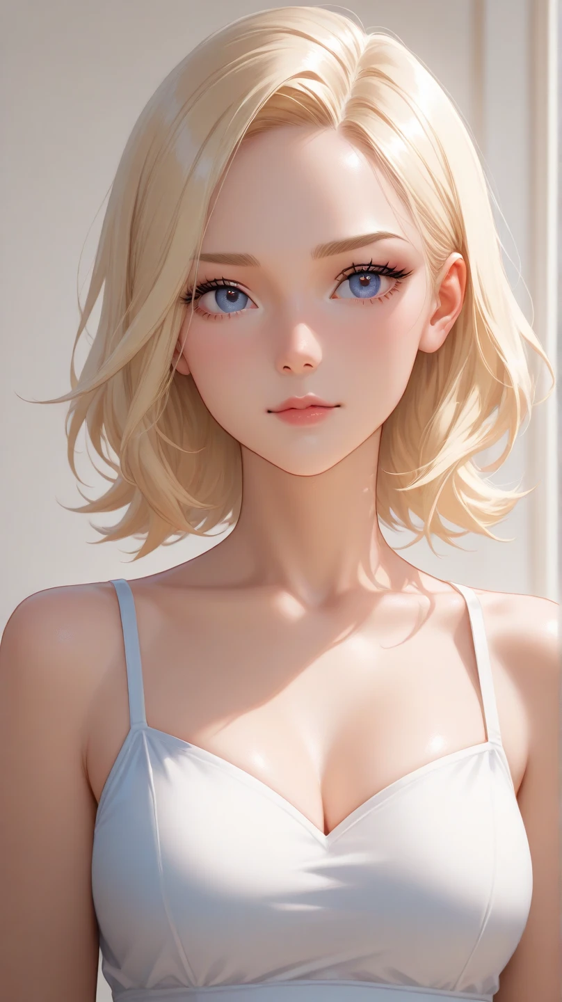 short hair, Short hair with bangs, Woman with pretty face,Cute little face, French Bob, White skin, Short brown hair and big eyes, Full body portrait shot 8k, Beautiful light、Big eyes, Beautiful woman, Young woman with bob cut, Full Shot,Best image quality, Completely naked