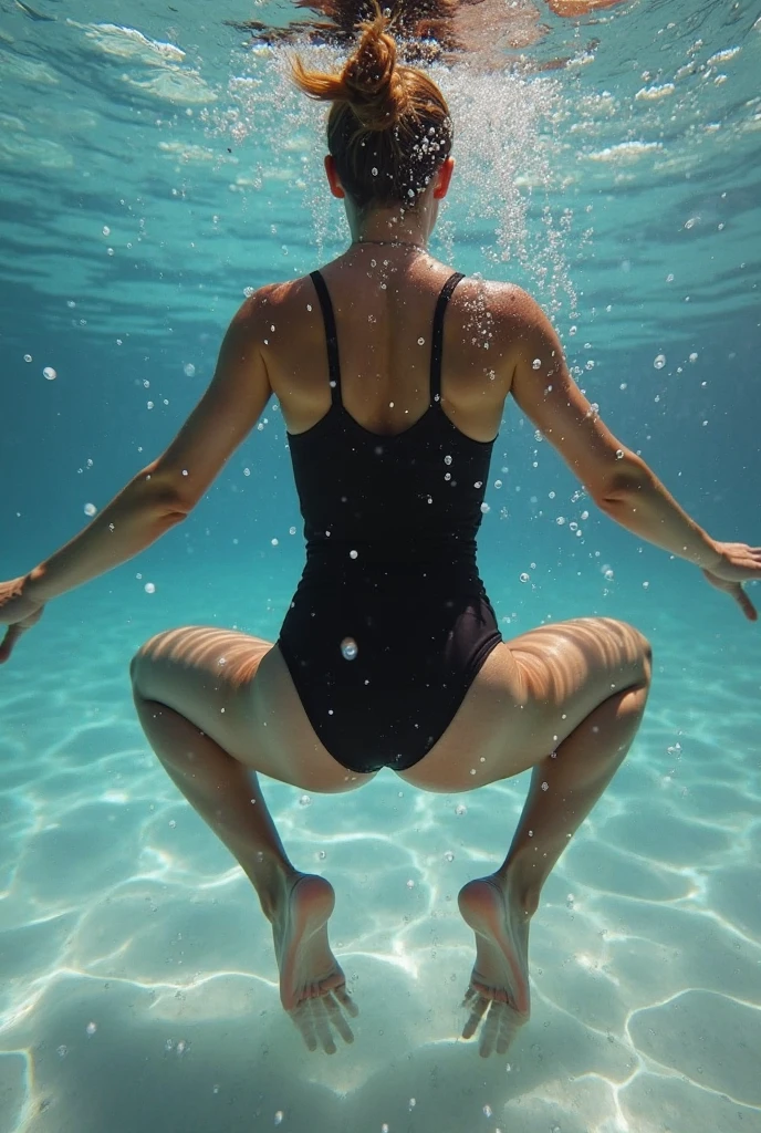 fat ssbbw curvy bottom heavy pear shaped wide hiped british women, 30 brunette, they are floating in the pool, they strike sexy poses, they are wearing floral one piece, swimsuits , view from behind and underwater