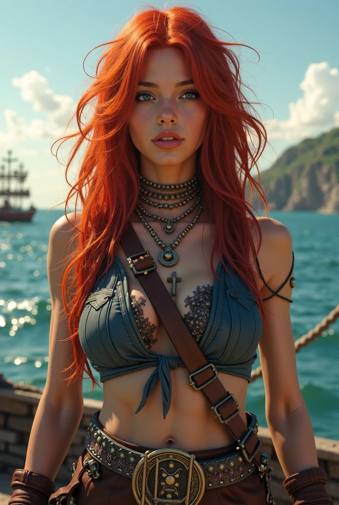 Red-haired pirate with big breasts naked