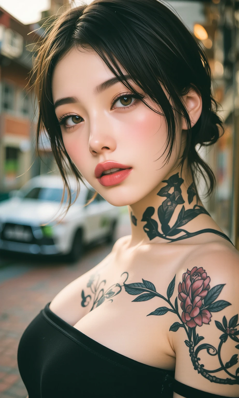 (masterpiece, top quality, best quality, official art, Pretty and beautiful:1.2), (1 Noodle Girl:1.3),（Clear facial features），（black eyes）（high nose）neon,Motion light,Fractal fire, Very detailed content,(Fractal Art:1.1),(rich and colorful:1.1)(Tattoo:1.3),Most detailed,(Tangled:1.2), Full body female, (Abstract Background:1.3), (glowing skin), (Many colors:1.4), ,(Ear nipple rings), (Advantage:1.5)，Upper body close-up