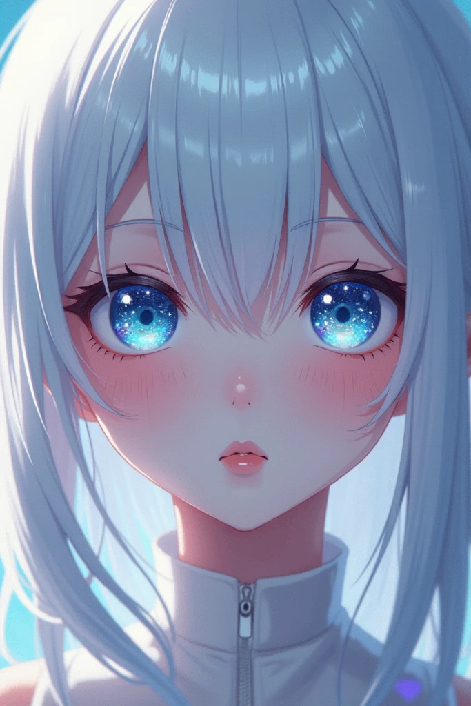 Portrait of a female anime characters with white hair and galaxy effect ...