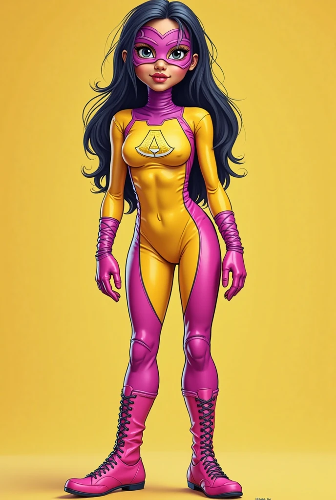 Sexy comics, 1980 comics style, very tight costume, revealing curves of her body, narrow waist, wide hips, thigh gap, cameltoe:1.3