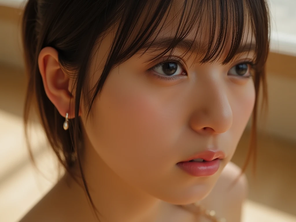 20 year old cute Japan woman, ((Extremely precise and accurate anatomy:1.0)), (Highest quality realistic skin textures:1.6), clean and glowing skin, Thin Skin, mesh, (Enhances the beauty of skin texture:1.2), ((((The texture of each individual hair, long and delicate lashes, Beautifully trimmed eyebrows, Facial pores, Detail of blood vessels in the white of the eye, Thin and visible capillaries in the skin)))), (Realistic as a photo:1.4), (Very realistic:1.4), (Improvement of quality:1.4), Realistic lighting, Backlight, A gentle light that illuminates the face, Ray Tracing, Bright light, (Smoother lighting:1.05), (Improving the quality of cinema lighting:0.9), 32k, fine grain, Detailed face, (Film Grain:1.1), (Natural smile:0), Accentuates body lines, High resolution, Natural look, Kind eyes, Delicate light and shadow, Clear skin, Graceful Pose, Beautiful Eyes, Sharp details, Soft light reflection, Beautiful contours, Delicate skin tone, Natural background, Natural poses in everyday situations, Extremely fine detail, Lora Style