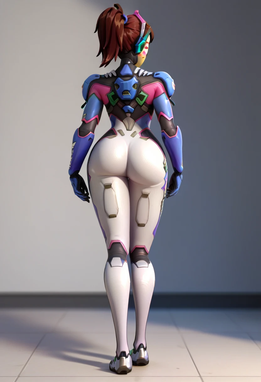anime girl eula (genshin impact) busty with thick thighs and big ass bigger than thighs and head and body , ass view, hyper ass