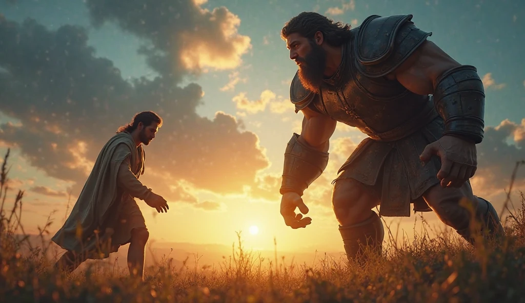 Pixar-type image of a dramatized scene of Oedipus on the road, wrestling with a man.