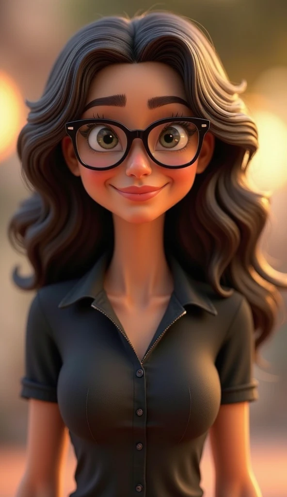 Cartoon character of a woman in black glasses and blue shirt, animation character, stylized character, animation style rendering, 3d stylized, Arnold Maya rendering, Stylized 3D rendering, toon render screenshot, 3d character, 3d character, Stylized 3D rendering, 3D character rendering, cartoon character, Personagem de close up, character posing, (Pixar-style) (master part:1.2) (bokeh) (best qualityer) (skin detailed) (detailed texture) (8k) (Argilla) (cinematic lighting) (sharp focus