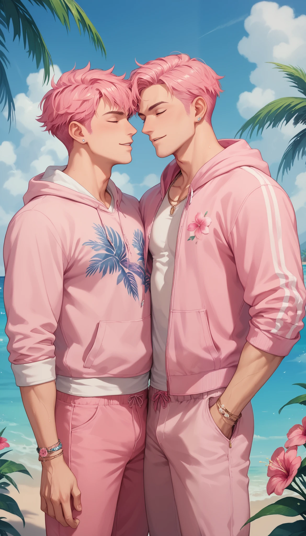 Tropical flower (pink) pink hair boy pink jersey 74 pink pants 