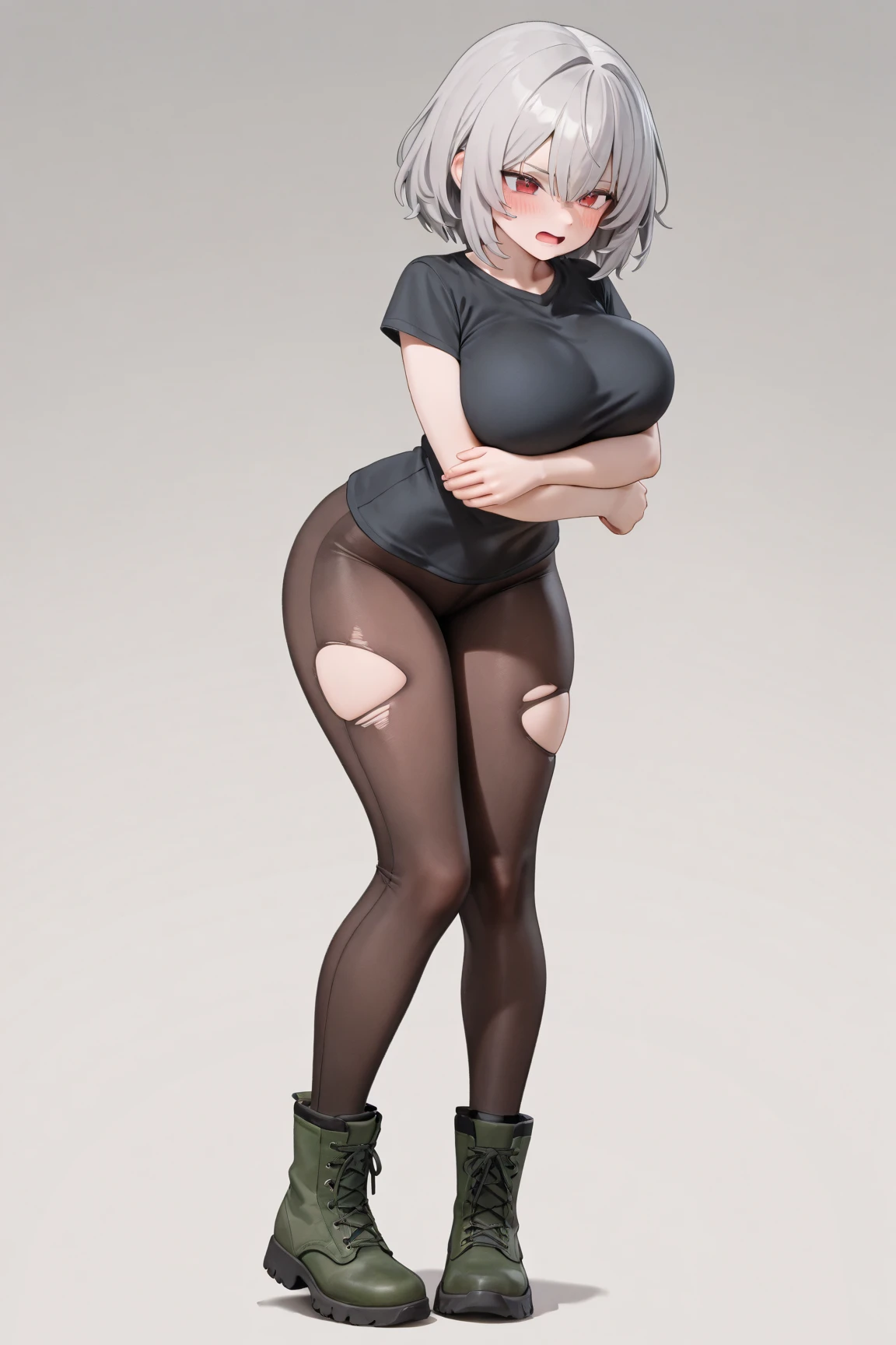 ((1girl, solo)), (((mature female))), beautiful body, (perfect anatomy, perfect body, perfect hands, perfect legs), (five fingers:1.5), natural proportions, sexy body, large breasts, cowboy shot BREAK
((extremely detailed face)), (beautiful detailed eyes:1.6), (realistic pupils, realistic iris:1), expressive eyes, looking at viewer, (clear eyes:1.3), (hyperrealistic:1.2), (detailed skin texture:1.2), smooth skin, (black hair:1.5), black eyes, hime cut, blunt bangs, long hair, (straight hair:1.5), blunt ends (detailed lips:1.2), (attractive lips:1.1), (glossy lips:1.1), (smile), parted lips, perfect face, perfect eyes BREAK
collared shirt, white shirt, collarbone, partially unbuttoned, cleavage, sleeves rolled up, shirt tucked in, black pantyhose, covered navel, high heels BREAK
(masterpiece:1.5), anime-style, top quality, best quality, (beautiful and aesthetic:1.2), (ultra detail:1.5), Ultra-detailed depiction, Ultra-precise depiction, extremely detailed 8k illustration, high resolution, (highly detailed shading:1.2), (realistic lighting:1.4), perfect lighting, vibrant colors, dynamic tones, striking hues, 8k, absurd resolution, perfect shadows, hdr, UHD, ambient lighting, realistic, ultra-realistic, photo realistic, highly detailed, rich detail, luminous colors, fine texture, intricate design, professional illustration, (soft light:1.2), (illustration:0.7)