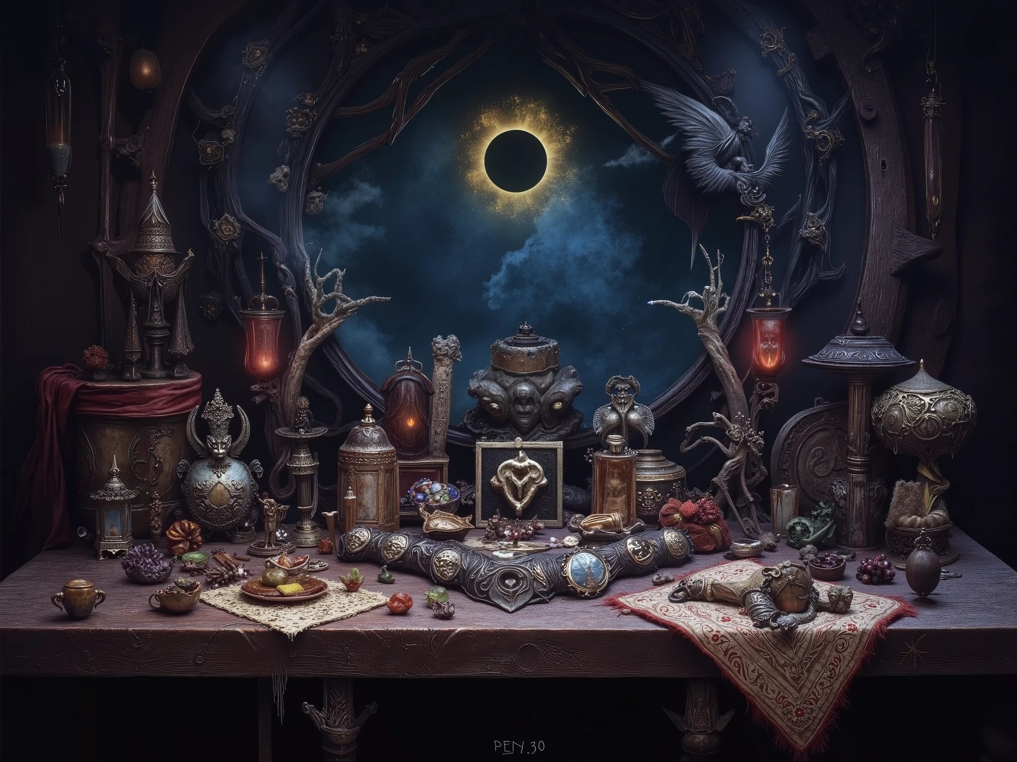 witchcraft magic, without a person, modern witchcraft,  witchcraft table, magical power energy, witch attributes and figurines,  Magic symbols , 8k,  mystical atmosphere,  magical atmosphere, ultra details,