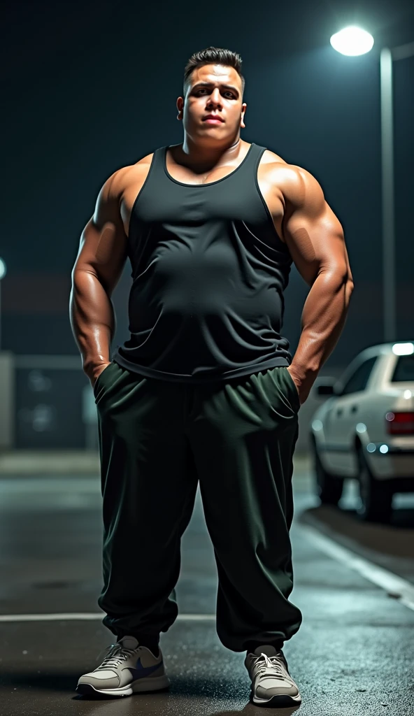 An award-winning original photo,A wild plump east asian uncle man, (45 years old daddy:1.1), 1boy, Solo, handsome, nerdy, stubbles, Short beard, small eyes, detailed eyes:1.1, big round face shape, (Detailed face:1.3), crew cut hair, volumetric lighting, (Best quality, A high resolution, Photorealistic), Cinematic lighting, Masterpiece, RAW photo, Intricate details, hdr, depth of field, full body shot, macho, shirtless, hunk, sports Shorts, in the street,