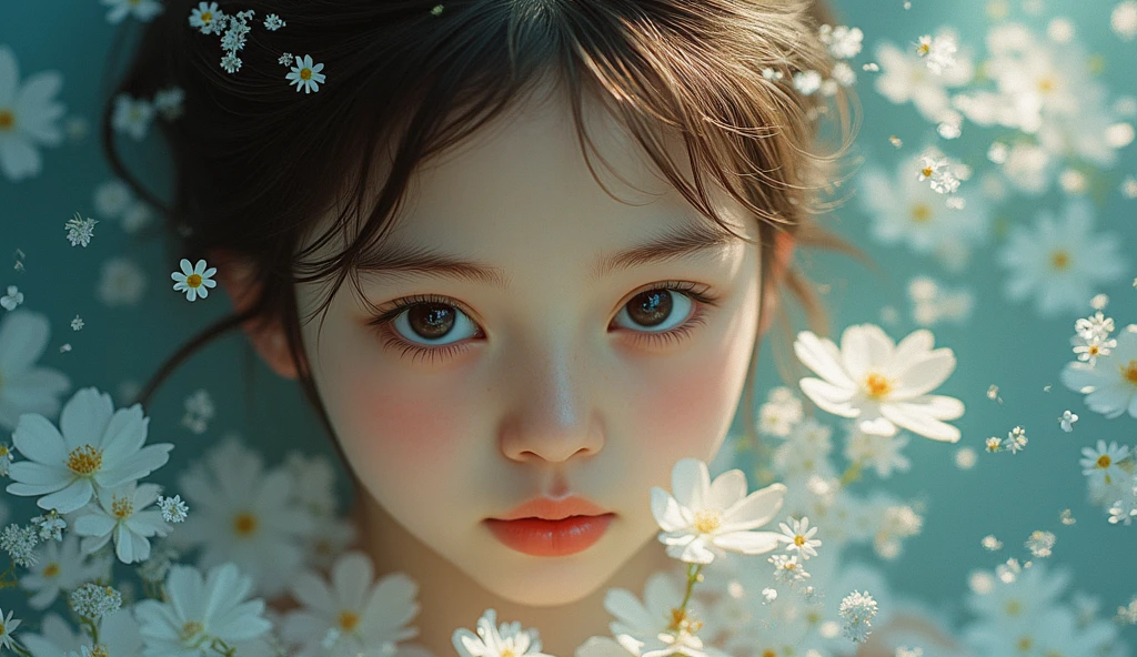 masutepiece, Best quality, (1womanl), Ultra-detailed, finedetail, A high resolution, 8K picture quality, hyper HD, Perfect dynamic composition, Beautiful detailed eyes, Natural lips, Orange and white floral knitted dress, extra very short hair, abstract backgrounds, is shy, Diffused neon in the background,