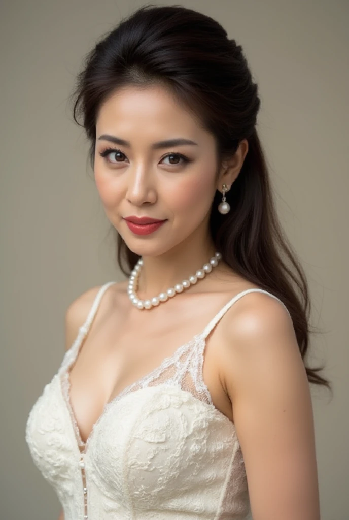 ((black eyes,smil,leg lift)),White Wedding Dress,soft light,perfect artwork,mature female,narrow waist,looking at viewer,seductive posture,sexy pose,alluring,clean,beautiful face,pure face,pale skin,absurdly long hair,shiny skin,skindentation,delicate pattern,intricate detail,ray tracing,(rich:1.4),photography,masterpiece,best quality,highres,absurdres:1.2,film grain,blurry background,(vibrant color:1.2),(8k, best quality, masterpiece:1.2),(realistic, photo-realistic:1.37),<lora:100 idols of 7 clara:0.8>,
