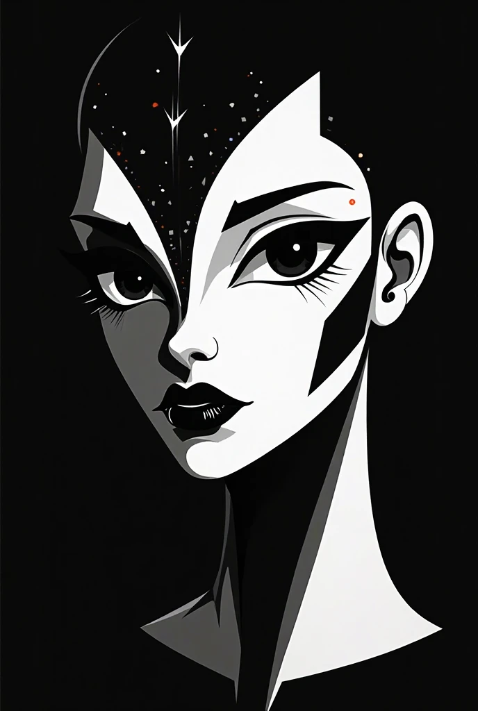 In three different panels, Single line Sumi-e painting a stunningly digital artwork with black and white simple thin diagonal and vertical complementary colors square pattern of a dinamic woman, illustration, conceptual art, 3d render