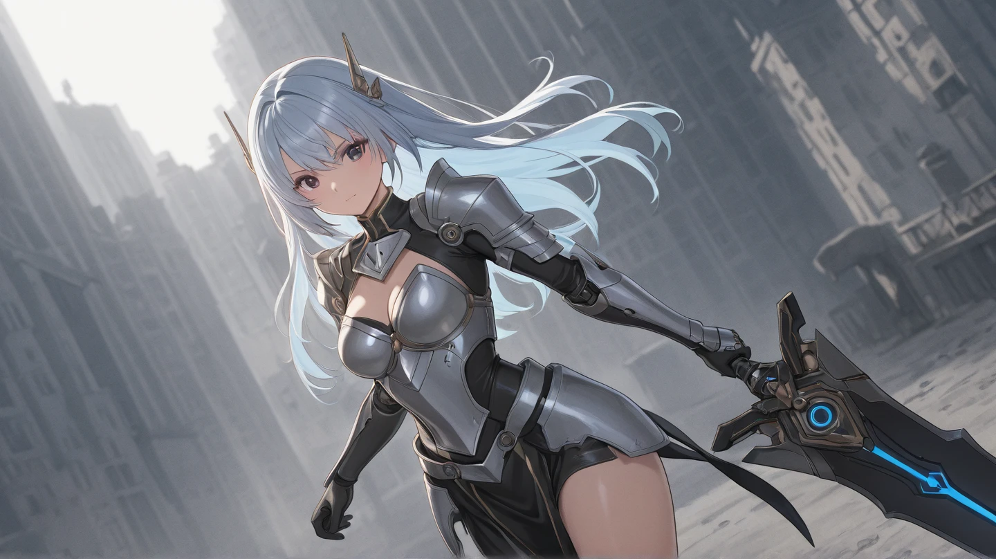 Exoskeleton mech，afofuturism，Gold and red theme style，offcial art，Unity 8k wallpaper，Hyper-detailing，Master masterpieces，，Best quality at best，A woman who is，（The is very detailed），（RAW photos，best qualtiy），（Realistis，realisticlying：1.3），High- sharpness，Open Your Mouth Lightly，Ultra detailed complex 3D rendering of the face，Mecha back，（highly detailedskin：1.2），），Beautiful Caucasian Woman，Soft breasts and fair skin ，Black color hair，eBlue eyes，long whitr hair，，dynamic angle，Mysterious expressions，fire glow effect，Fantasy background，edge lit，Side brightness，cinematric light，hyper HD，8K，filmgrain，Best shadow，light particules，detailed skin textures，Detailed jewel armor texture，detailed face with，with intricate detail，ultra - detailed，brightly，sturdy，Silver armor，，Slender abs， have glowing weapons，Mecha shield，pole，（Beautiful huge mech crown with details）），shinning eyes，long cape，fanciful,,,,,（Realistis），