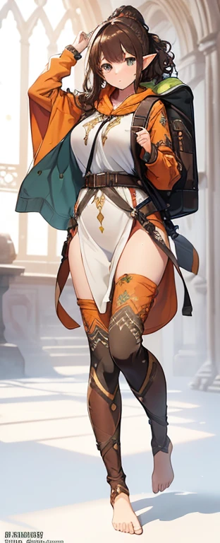 (((masterpiece; best quality: 1.2))), (finely detailed eyes: 1.3), (25 year old elf woman), (solo), (green eyes: 1.4), (body; buxom, fit, femenine: 1.3), (silky blonde hair in low ponytail: 1.3), (beautiful and clear background: 1.2), ((depth of field)), (equipment: adventurer attire + modest + long black tunic + white cape + black pants + gloves + belt + pouches: 1.3), (anime illustration: 1.2), (background composition; royal garden: 1.1), (extremely fine and beautiful: 1.1), (shot composition; standing + centered on torso + close-up: 1.5), (expression; calm, smile: 1.2)