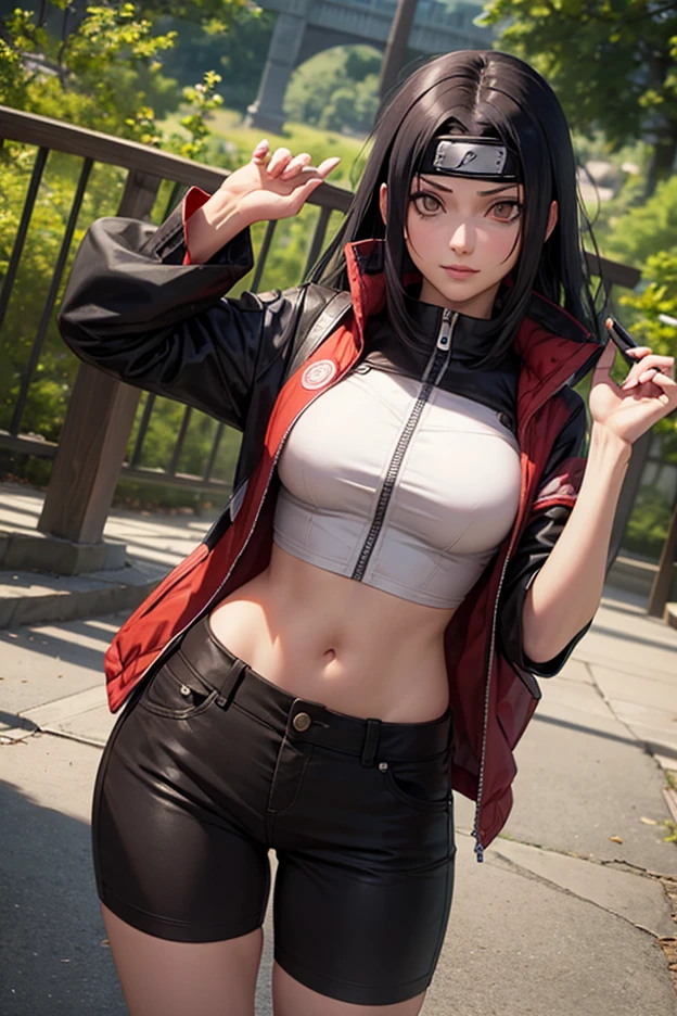 nar_kurenai_yuhi，Forehead protection，bandagens，red eyes，wariza，Be red in the face，high-definition quality，White suspenders，Black  shorts，show legs，inside in room，sitting in the couch，Lie down in bed，Be red in the face， your ass，from back，Smiling face