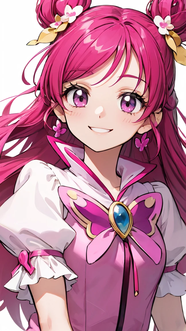 Cure Dream、 pink clothes、Butterfly Brooch、masterpiece、top quality、uncorrected、smile