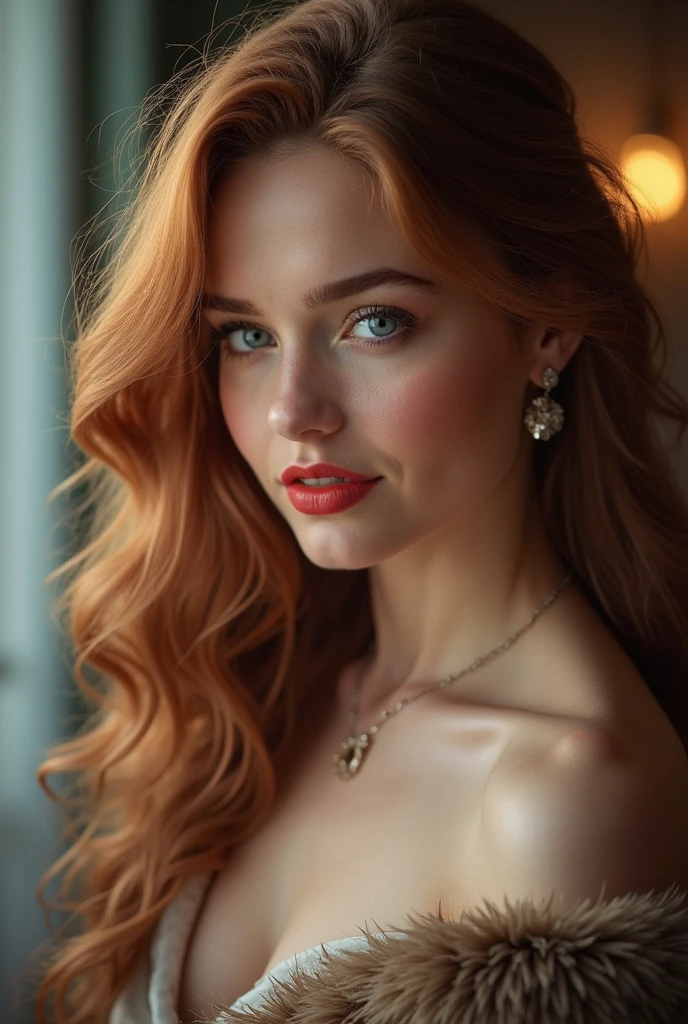 hyperrealistic beautiful busty 19-year-old woman with long legs wearing shiny orange corset, model shooting full body photography, ginger very long straight updo hair, soaky wet skin, dark eye makeup with eyeliner, seductive smile, red lips, 8K, Best quality, Meisterwerk, ultra high resolution, (Realismus: 1.4), Originalfoto, (realistische Hautstruktur: 1.3), (Filmkorn: 1.3), (Selfie-Winkel), 1 girl, Beautiful round hazel eyes and facial details, Meisterwerk, Best quality, indoor photography, nsfw