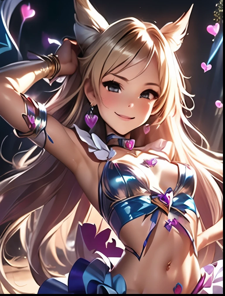 ,Perfect body,Perfect hands,Small breasts,Laughing with your mouth open,blonde,Magical Girl Costume,Simple Background ,hair ornaments,Pink Eyes,Best image quality,highest quality