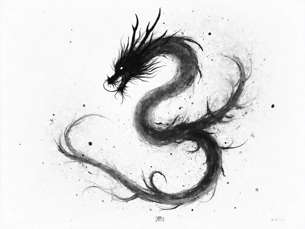 Luxury Japanese restaurant logo
watercolor style
A black dragon swirling and painted with a brush
White and black only
Pretty cool
chic and modern design
White background