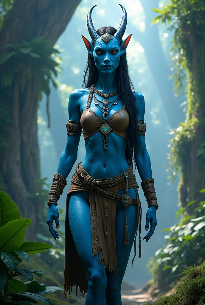 arafed woman in blue top and green pants posing on a cliff, concept art by Mark Arian, trending on cg society, afrofuturism, qiyana, symmetra from overwatch, artgerm julie bell beeple, with blue skin, samira from league of legends, alena aenami and artgerm, aly fell and artgerm
