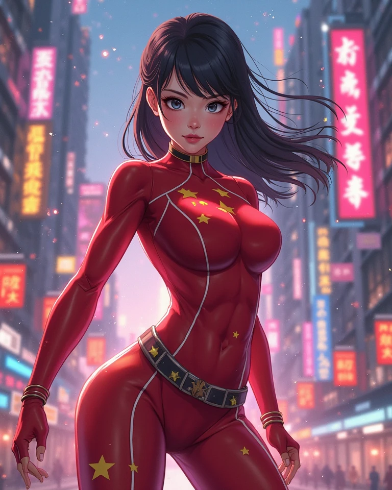 ((Best quality)), ((masterpiece)), (detailed: 1.4), Absurd, Fighter pilot Chinese woman ready for war, muscular body defined, half-thick thighs bare, mouth closed, only panties, muscular body parts covered by technological clothing, (((medium breasts)) perfect, generous neckline, ((red outfit with several yellow stars on the uniform)), China, dragon, kung Fu, pastel, long straight black hair with double ponytail,  a robotic arm, oriental eyes pulled, short underwear, garter belt, by mucha, niji --V5, close to real, best quality, almost naked, psychopath, crazy face, sexy pose, 2 piece clothes, dragon designs on the arms, cyberpunk, airplane wings on the back, oriental flame shoulder pad, totally red outfit with yellow 3-pointed stars, pointed shoulder pads,  Pupilless Pulled Black Eyes, HDR (High Dynamic Range),Ray Tracing,NVIDIA RTX,Super-Resolution,Unreal 5,Subsurface Dispersion, PBR Texture, Post-processing, Anisotropic Filtering, Depth of Field, Maximum Clarity and Sharpness, Multilayer Textures, Albedo and Specular Maps, Surface Shading, Accurate Simulation of Light-Material Interaction, Perfect Proportions, Octane Render, Two-Tone Lighting, Wide Aperture, Low ISO,  White balance, Rule of thirds, 8K