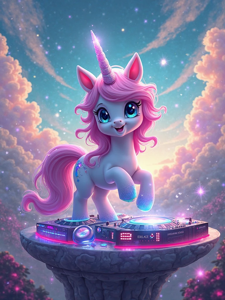 Stallion, pony, feral, My_Little_Pony, white fur, multi-colored mane, multi-colored tail, standing on back legs, at a rave, dance lights, wearing rave lights around neck, wearing glow sticks on arms, club hat, infectious grin, very detailed, semi-realistic