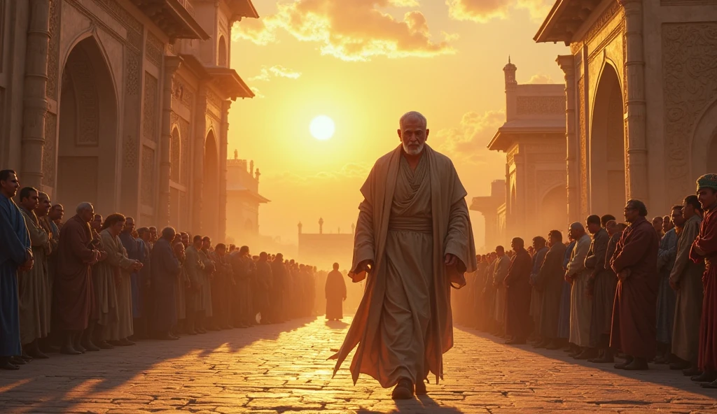The Idian Elder, a monk, одет в жревеюю одежду a monkов, silit, it is clearly visible, all details well drawn 4K, the face is clearly visible. Futuristic Indian Temple Background, All Bright, the colors are rich and light 