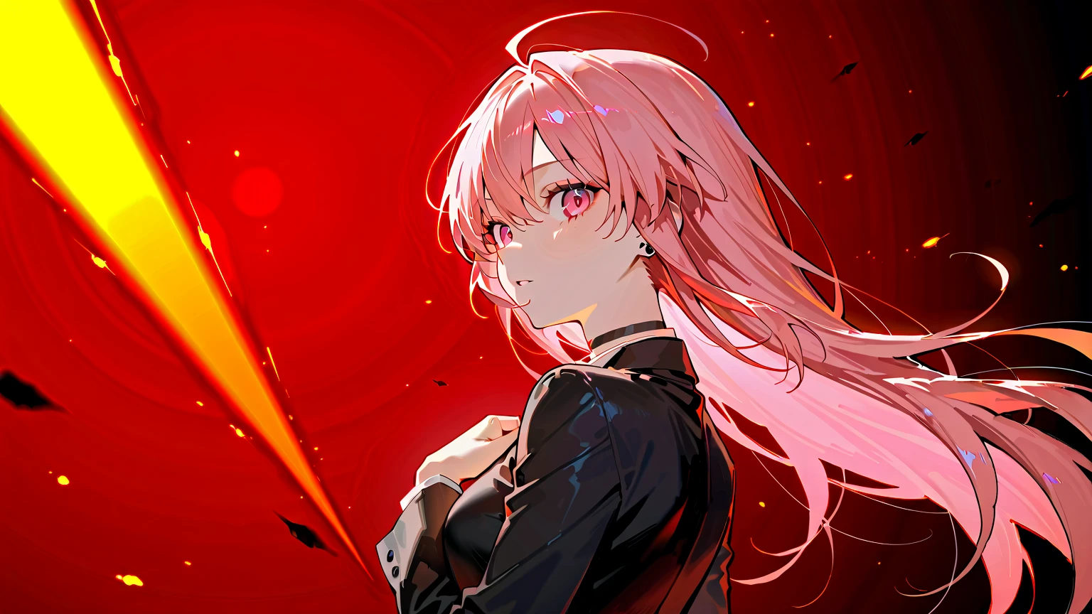 anime girl with long pink hair and red eyes standing in front of a city, smoking cigarettes best anime 4k konachan wallpaper, anime style 4 k, badass anime 8 k, 4k anime wallpaper, anime wallpaper 4 k, anime wallpaper 4k, anime art wallpaper 8 k, anime art wallpaper 4k, anime art wallpaper 4 k, anime vibes