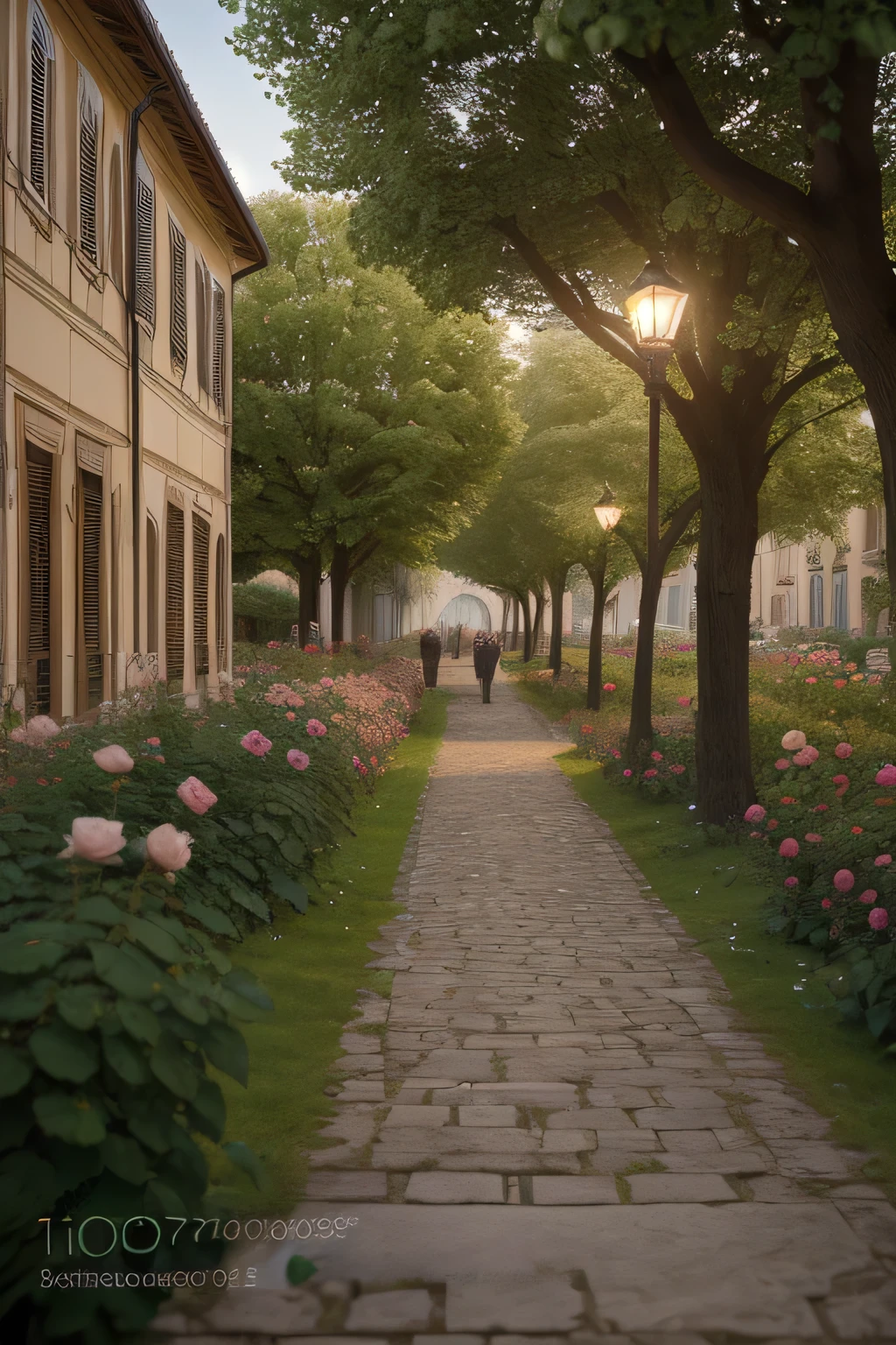 (Photograph with tilt-shift effect:1.5),Let Him Flrsh,(masterpiece, Best Qual Ély, slurp,  intricate),a walkway in a garden WéLH lots of green plants and trees on Eélher side of Him,(Climbing Rose:1.2),lozano, flourishing,  unimaginable beauty , Florencia Engel Bach, Tone mapping, a Baroque flamingo, German romanticism, Cinematic Compos Elion, beautiful lighting,on parchment, ink,oil and watercolor painting, European Renaissance city, 