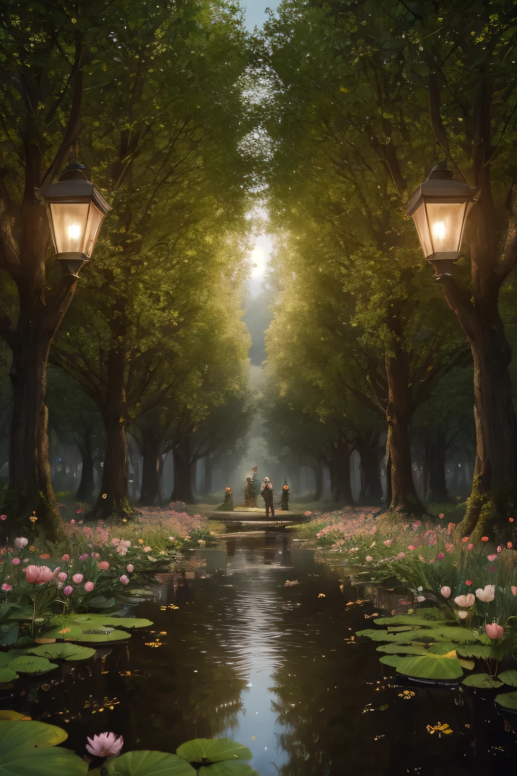 trendy colors in ArtStation, beautiful fancy highly detailed, surrealistic, birds , butterflies, beautiful fancy cartoon, flores, Swirls, pearls, forest, Fungus , beautiful fancy fairy butterflies, beautiful fairy birds , Water lilies, elf, elves, rose, peonies , dandelions, fairy forest, forest, beautiful, fancy, Swirl, fairy flowers, fairy Fungus , fairy trees, meadow, field, lanterns, candles, luz, lake, Water, raindrops, Waterstream, soap bubbles, huge Fungus , houses, Chozas, fancy fairy girls, people, humans, streetlights, light poles, Water fountain, fairyland portal, Fairy Land, huge Fungus , subsurface dispersion, Ultra high definition, 4k, high definition, Photorealistic, Hyperrealistic, hyperdetailed, Analog style, realistic, masterpiece, the best quality, ultra realistic, 8K, intricate, high detail, analog photograph, soft luzing, heavy shadow