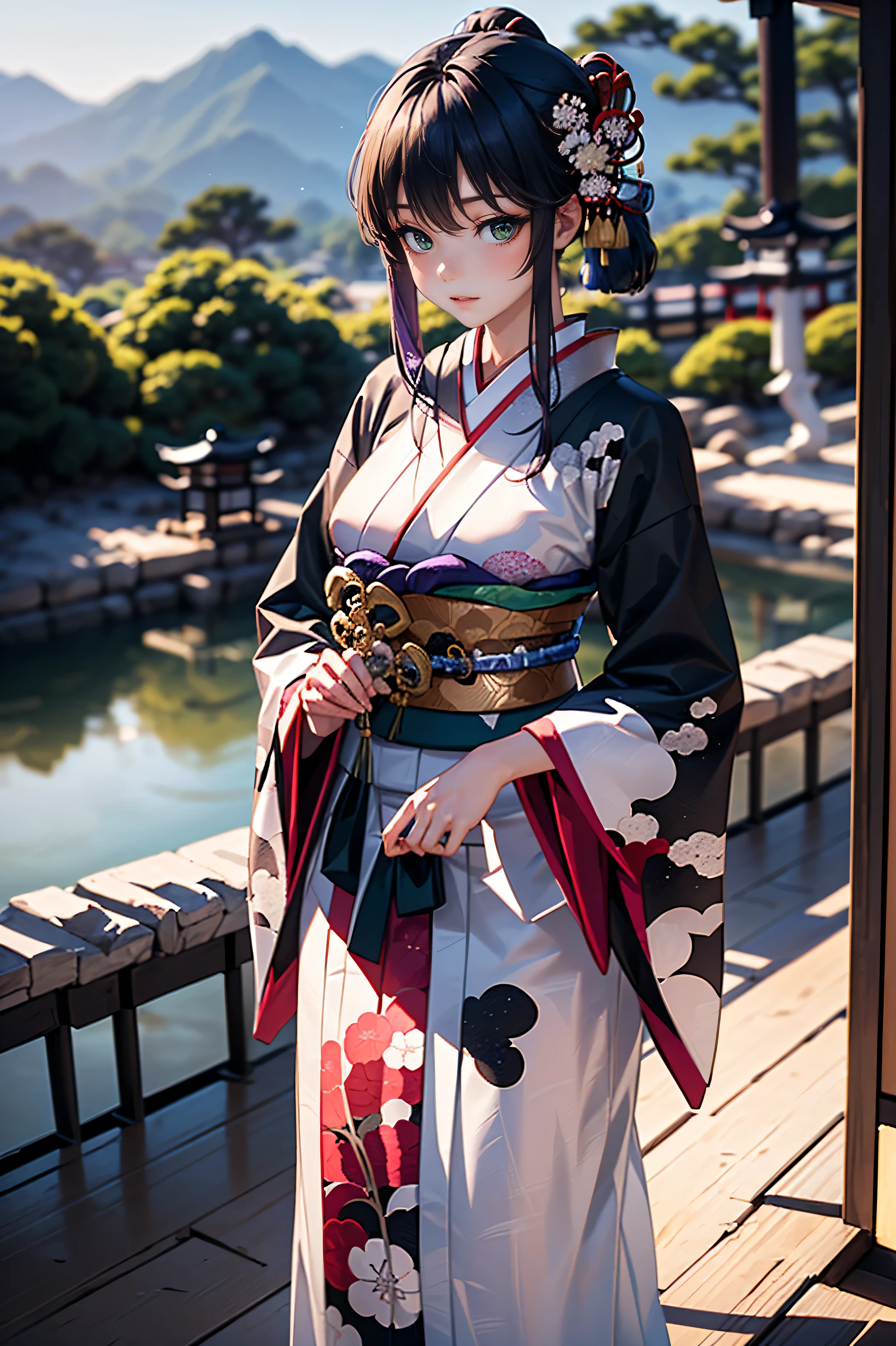 Fighting Girls,kimono,Demon slayer,Black Bob,Blue eyes,