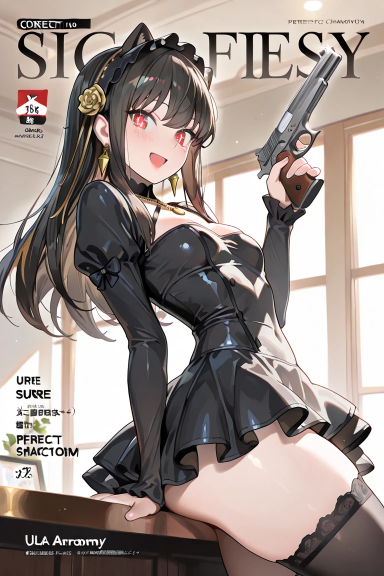 A lovely woman, business attire, confident stance, wielding a laser sword ramen advertisement 'obliterate your hunger'