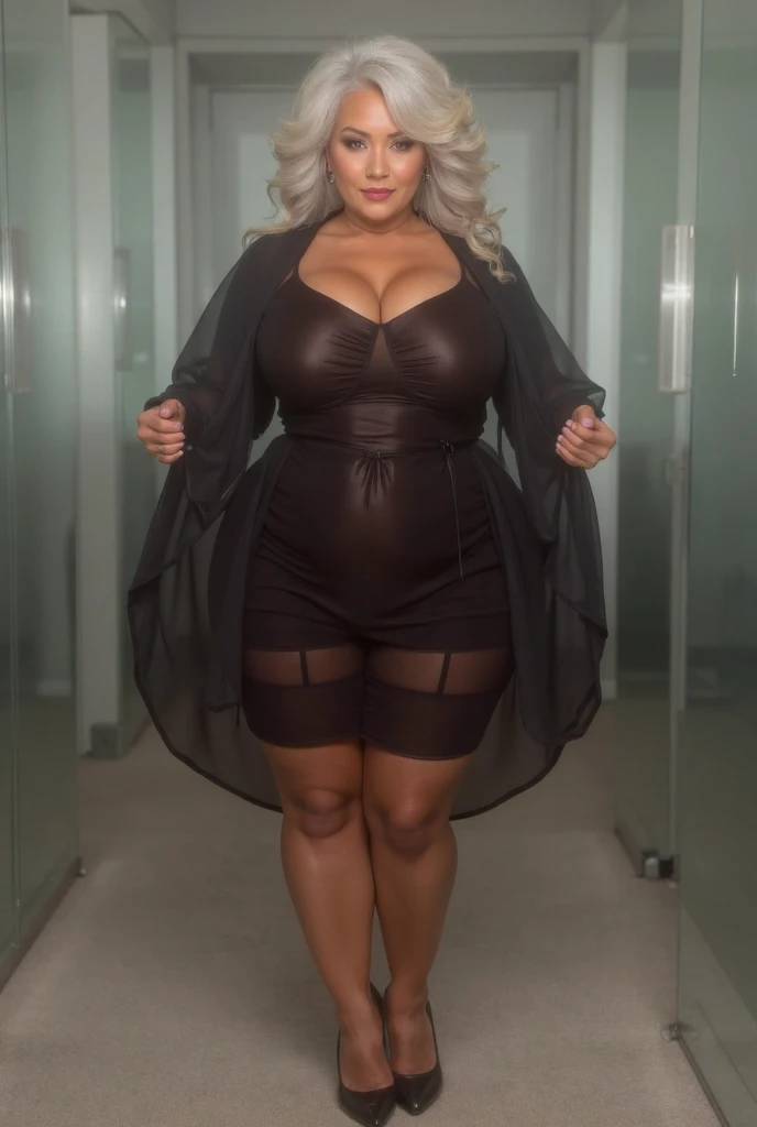 Fat woman, 40 years old white Caucasian woman, big hips, trick thighs, busty cleavage, fancy dressed for a party, jacket, shirt, pants, necklace, earrings, public bathroom, MILF, long straight blonde hair, make-up, lipstick, serious, chubby, bbw, casual pose