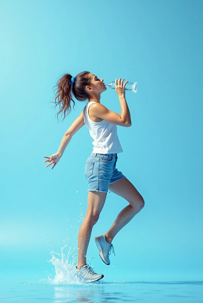 [An energetic and vibrant individual enjoying Sprite Soda], [Refreshing, zesty, effervescent, invigorating, lively], [Digital camera], [Wide-angle lens], [Sunny afternoon],  [Style of photograph: Dynamic action shot with frozen motion], [Playful and candid portrait], [by David Spark]